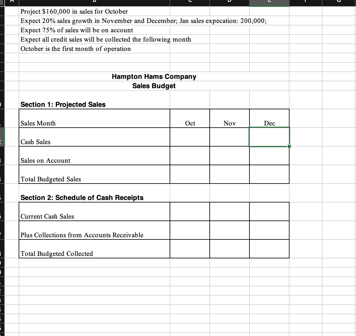  Project $160,000 in sales for October Expect 20% sales growth in