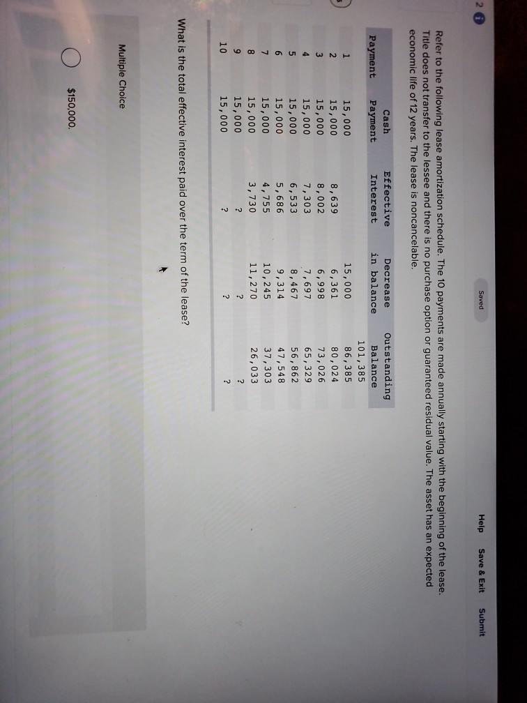  20 Saved Help Save & Exit Submit Refer to the following