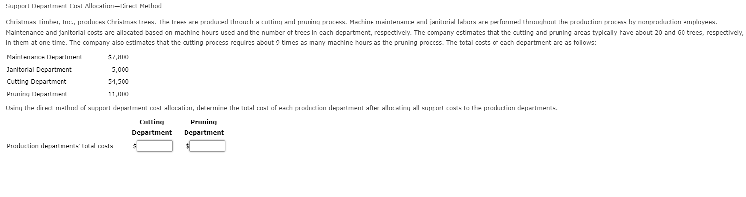5 Support Department Cost Allocation - Direct Method Christmas Timber, Inc., produces