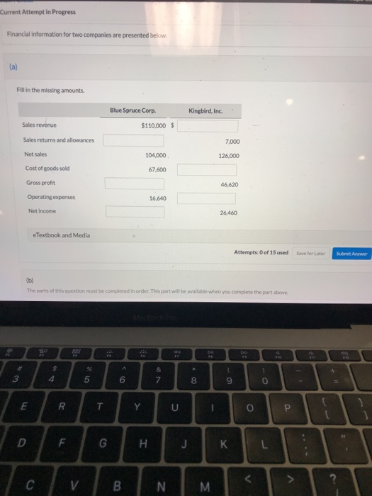  Current Attempt in Progress Financial information for two companies are presented