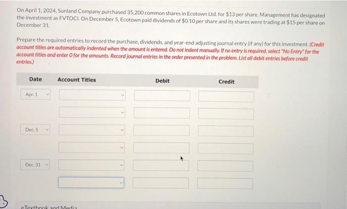entry from this options only with exact figures On April 1, 2024,