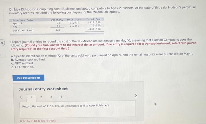  On May 10, Hudson Computing sold 115 Millennium laptop computers to