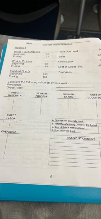  8 Problem 4 Direct (Raw) Materials Beginning Ending Work in Process