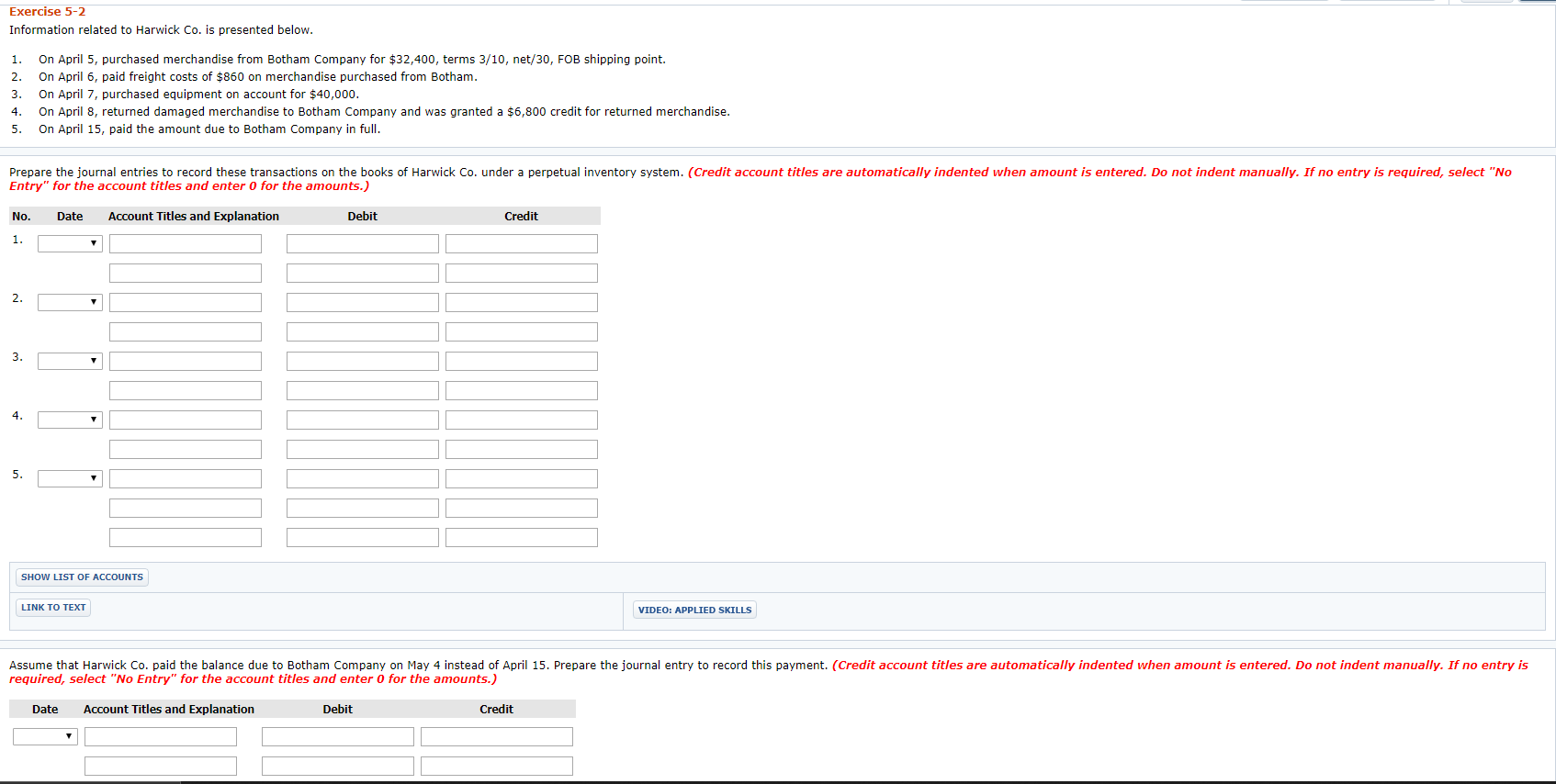 Exercise 5-2 Information related to Harwick Co. is presented below. 1.