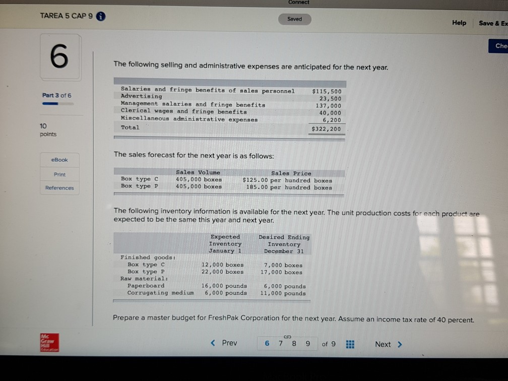 Submi Check my work 6 Problem 9-42 Preparation of Master Budget (LO
