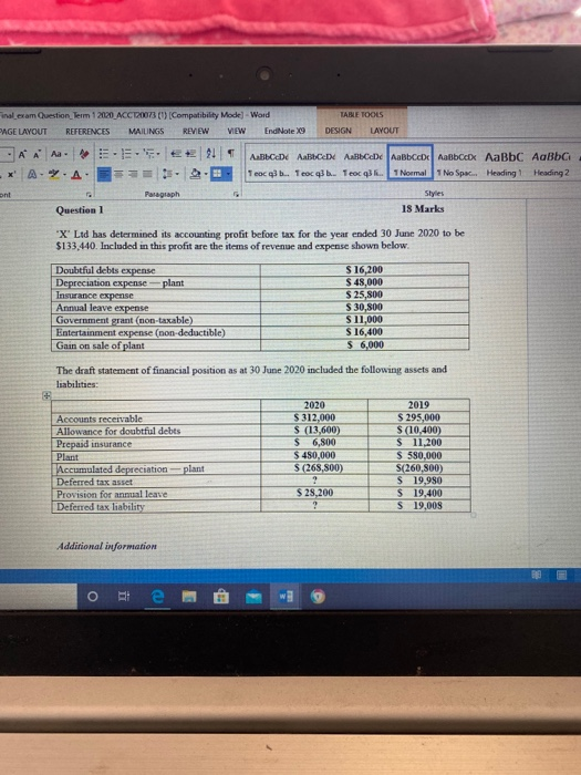  TABLE TOOLS inal exam Question Term 1220 ACC T20073 [Compatibility Mode]