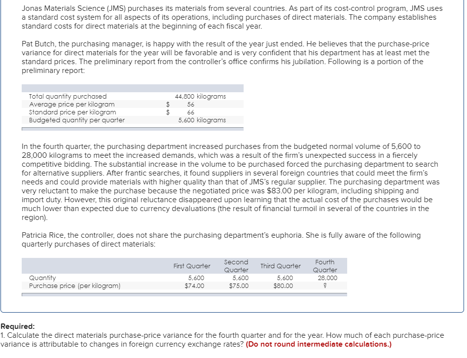 Jonas Materials Science (JMS) purchases its materials from several countries. As