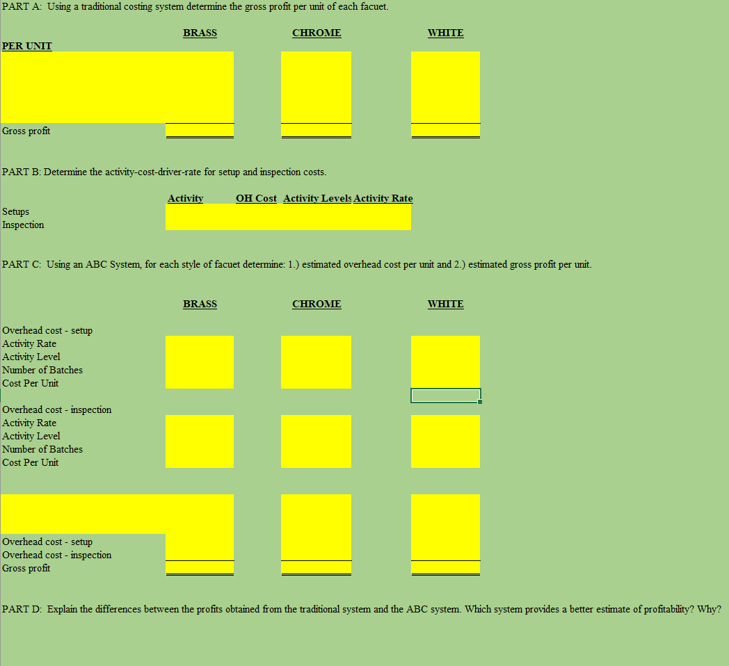 PART A: Using a traditional costing system determine the gross profit