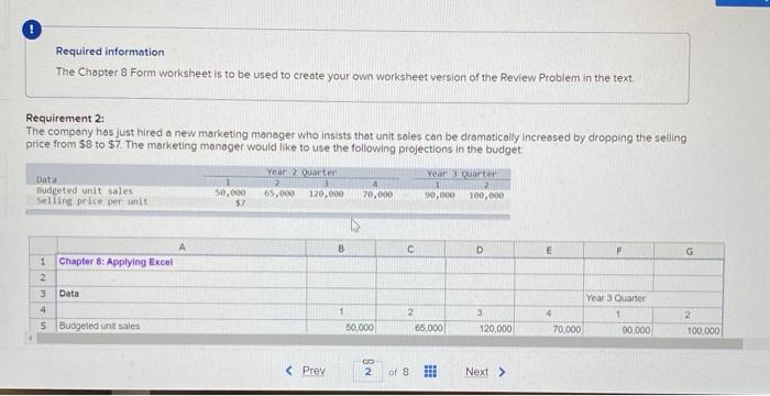  Required information The Chapter 8 Form worksheet is to be used