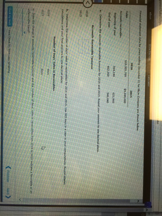  Financial statement data for years ending December 31 for Blum Company