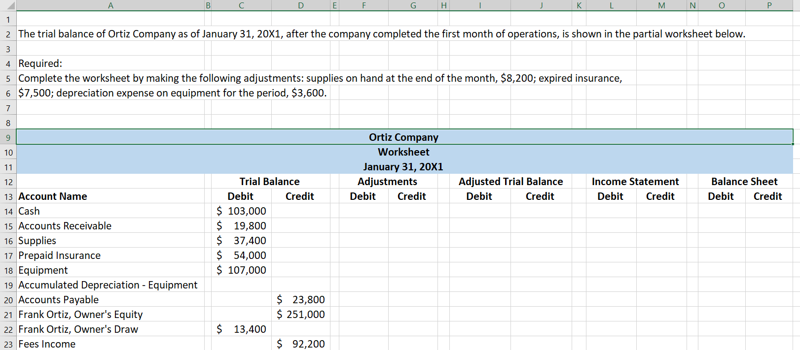 fill the excel blank B D E F G H M O