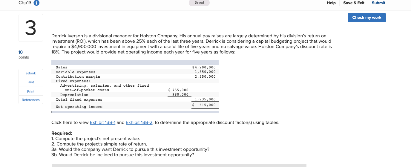 Chp13 Saved Help Save & Exit Submit Check my work Derrick