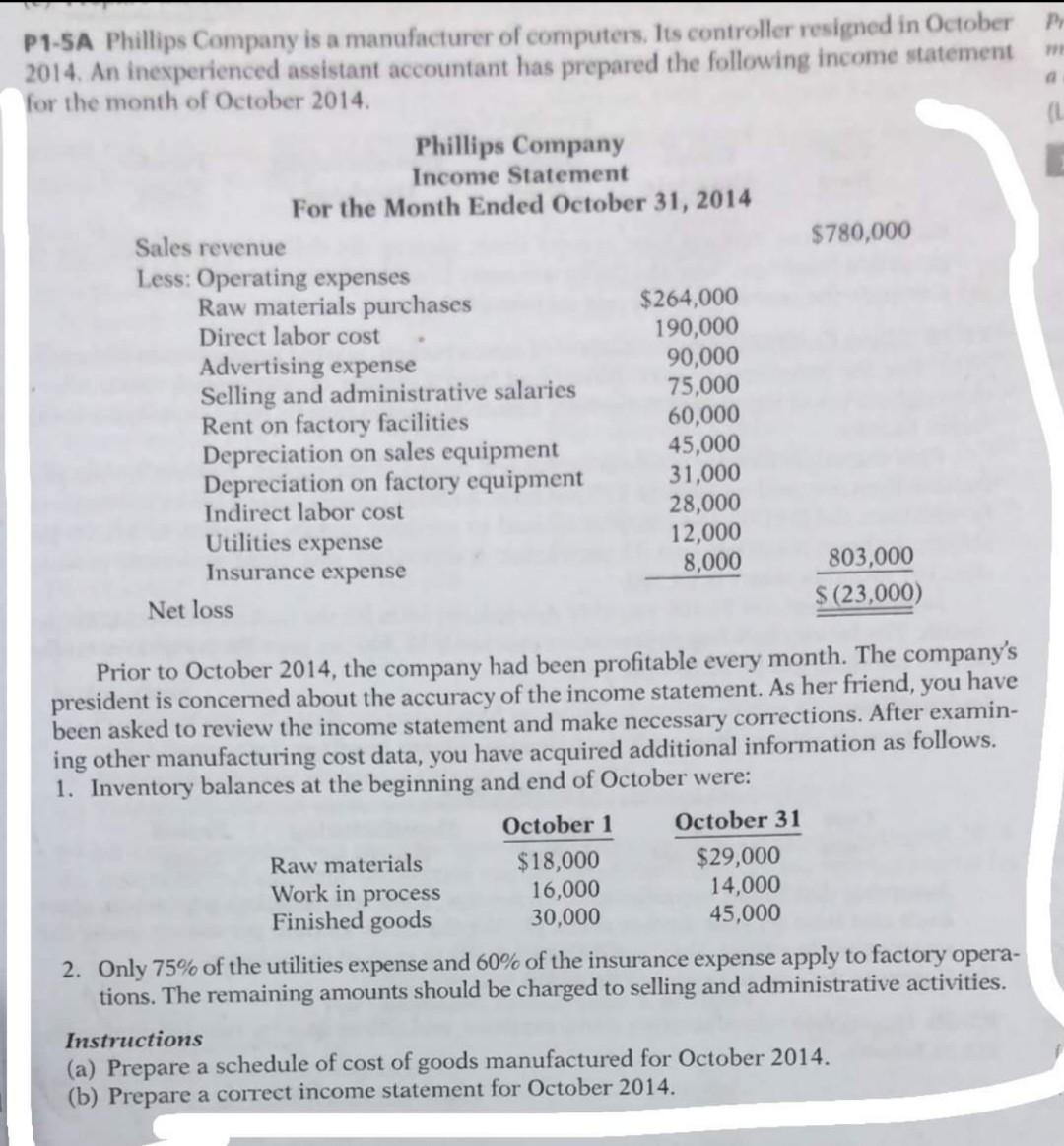 please do the instructions (a) and (b) clearly P P1-5A Phillips