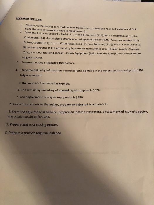 for each of the transactions listed below for the month of June.