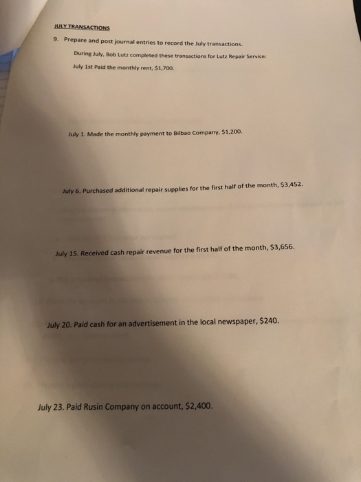 JUNE TRANSACTIONS During the month he completed the following transactions for the