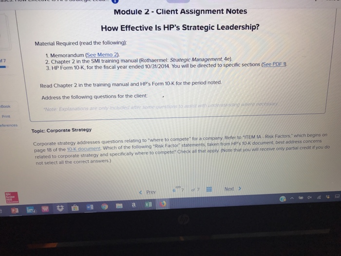  Module 2-Client Assignment Notes How Effective Is HP's Strategic Leadership? Material