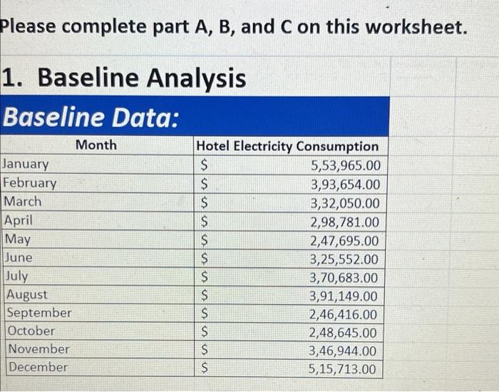  Please complete part A, B, and on this worksheet. 1. Baseline