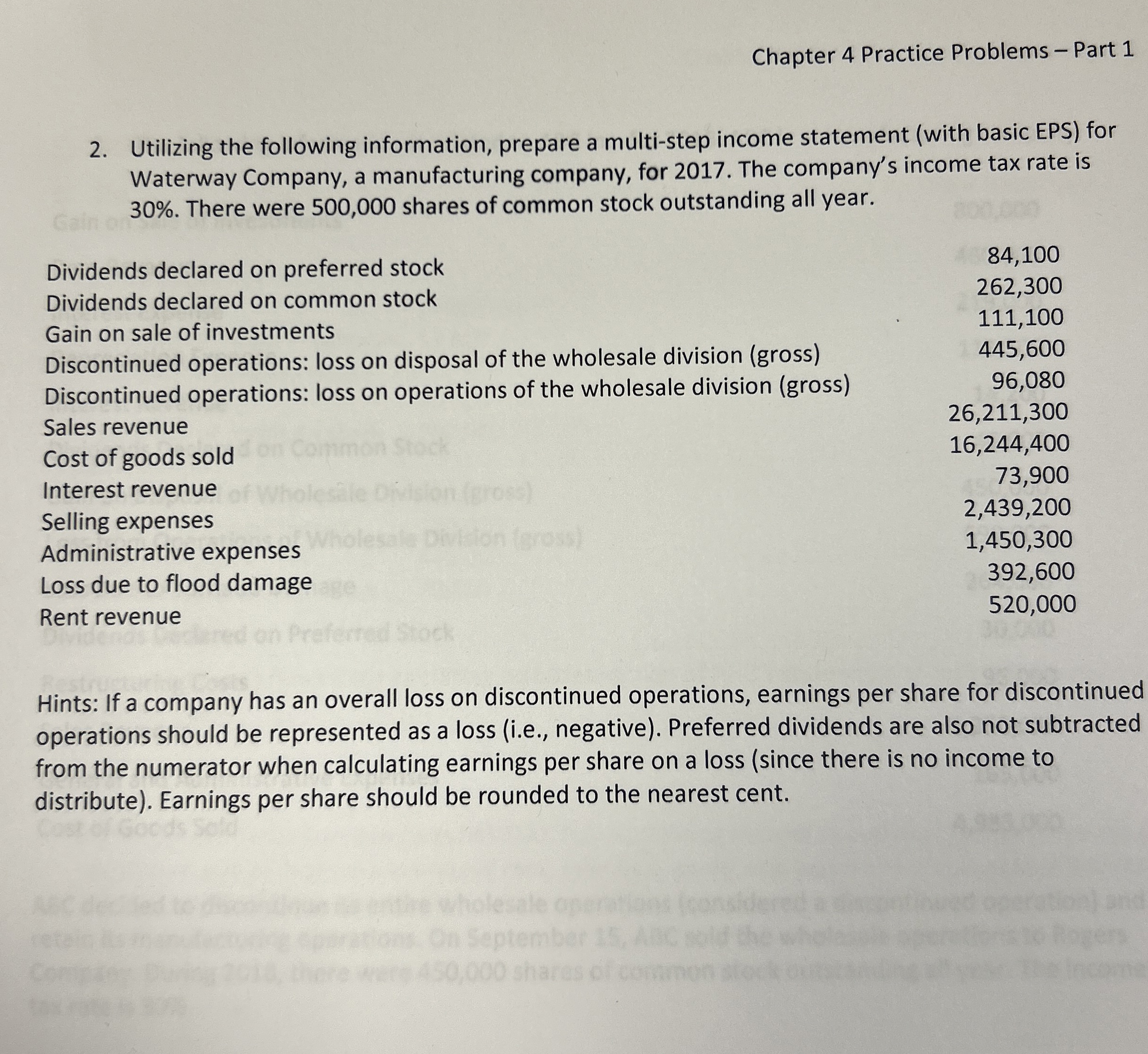  Chapter 4 Practice Problems - Part 1 2. Utilizing the following