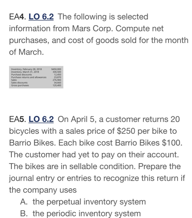  EA4. LO 6.2 The following is selected information from Mars Corp.