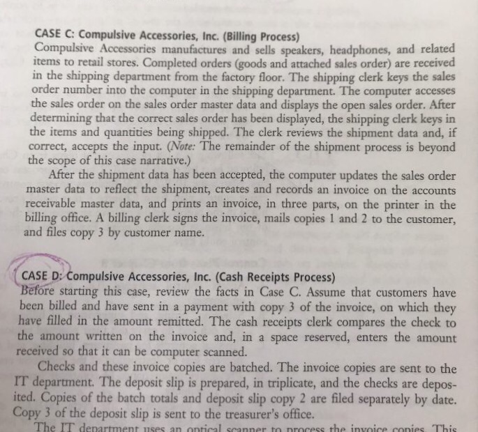  CASE C: Compulsive Accessories, Inc. (Billing Process) Compulsive Accessories manufactures and