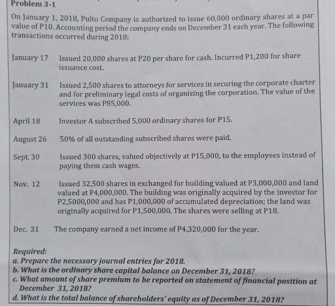  solve for letters a, b, c, d Problem 3-1 On January