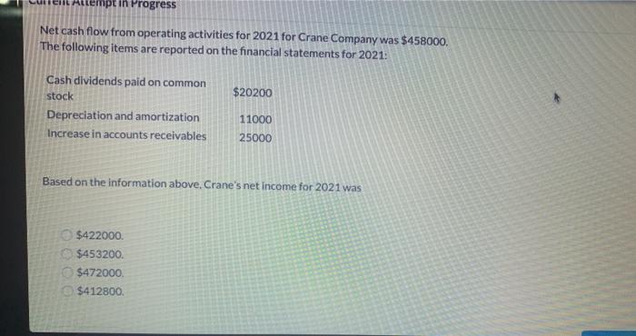  tempt in Progress Net cash flow from operating activities for 2021
