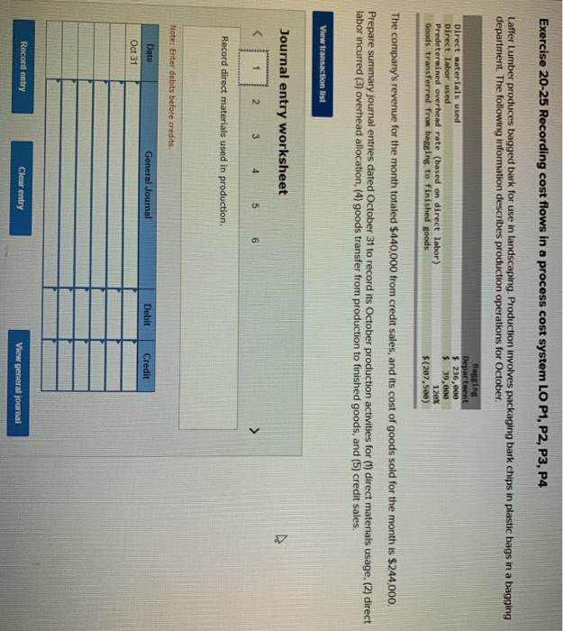  Exercise 20-25 Recording cost flows in a process cost system LO