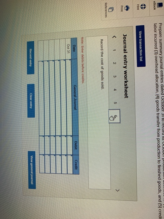 (3) overhead allocation, (4) goods transfer from production to finished goods, and