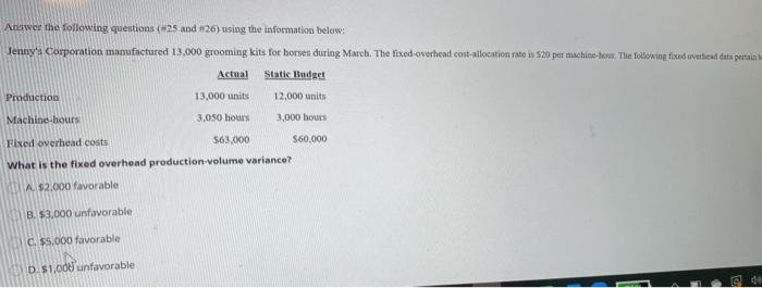 Jenny's Corporation manufactured 13.000 grooming kits for horses during March. The fixed-overhead