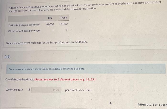  help with computing the cost assigned to the car wheels and