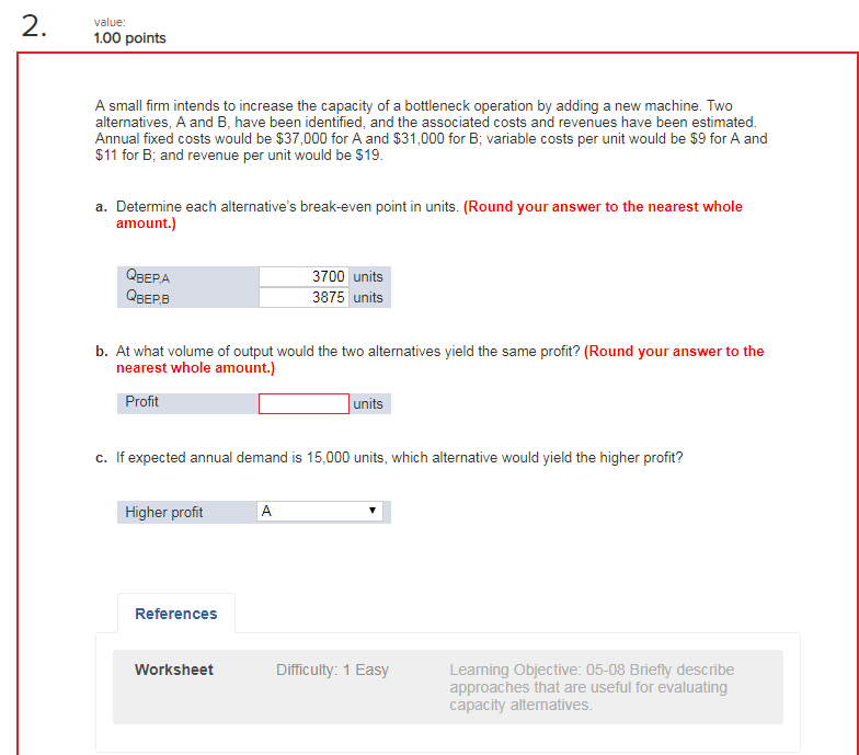  value 1.00 points A small firm intends to increase the capacity