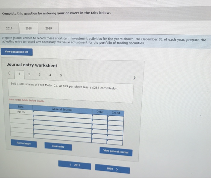 cash in trading securities. The following transactions are from its short-term investments