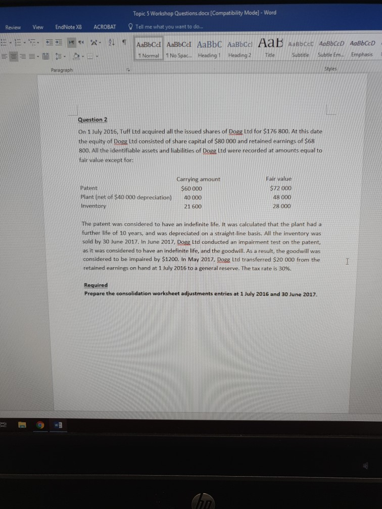  Topic 5 Workshop Questions.docx (Compatibility Mode] - Word Review View EndNote