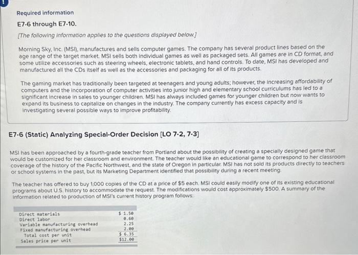  please help me with my homework Required information E7-6 through E7-10.
