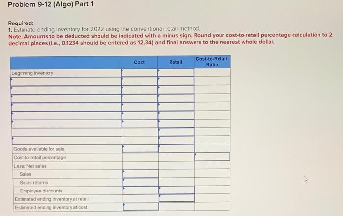 Retail inventory method; various applications [LO9-3, 9-4, 9-5] [The following information applies