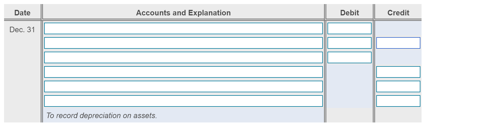placed in service on July 1. Record partial-year depreciation for the year
