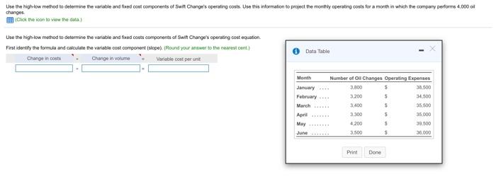  Use the highlow method to determine the variable and fluod cost
