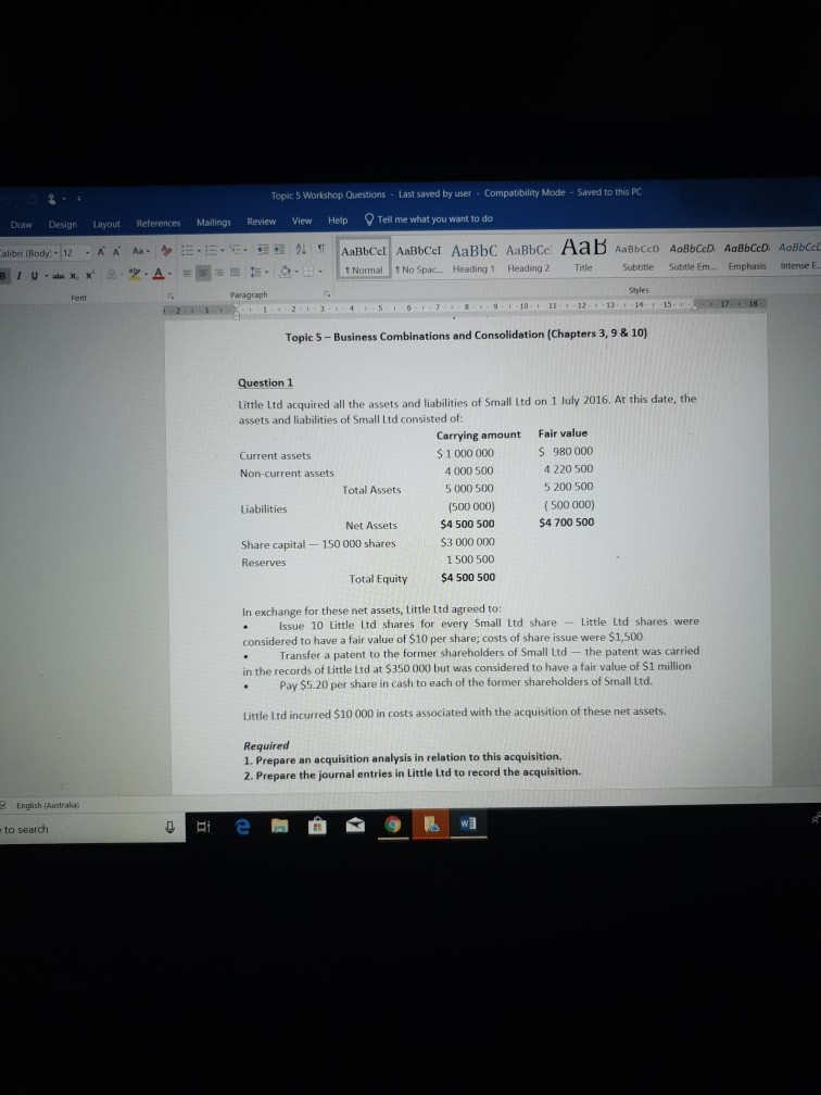 Topic 5 Workshop Questions Last saved by user Compatibility Mode Saved