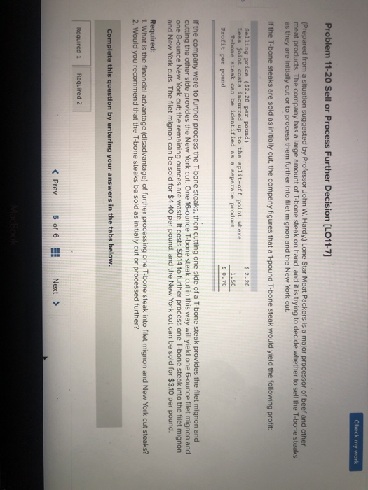  answer the required 1 through 2 Check my work Problem 11-20
