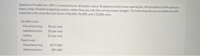  please help with part b Appliance Possible Inc. (AP) is a