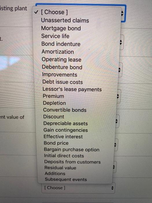 asset. [Choose 4 Purchase price less than fair value. [Choose Promises made