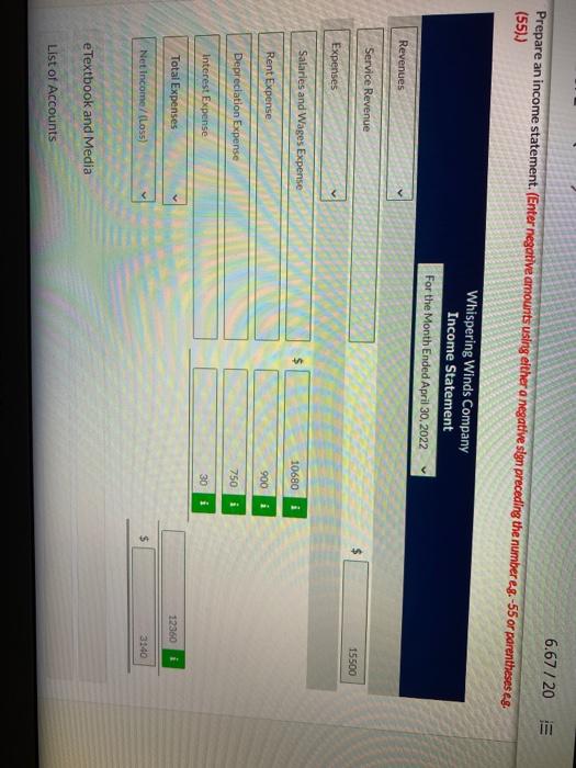 first) Whispering Winds Company Retained Earnings Statement $ $ e Textbook and