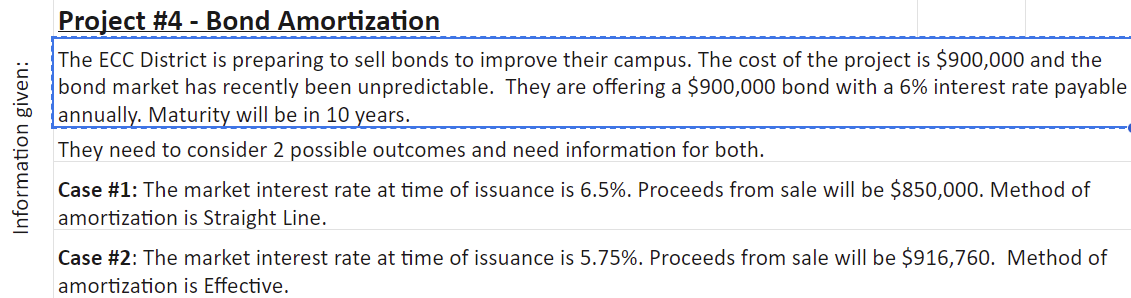  Project \#4 - Bond Amortization The ECC District is preparing to
