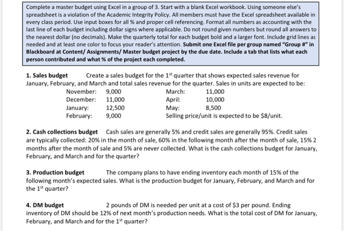 Number 3 and 4 Complete a master budget using Excel in a