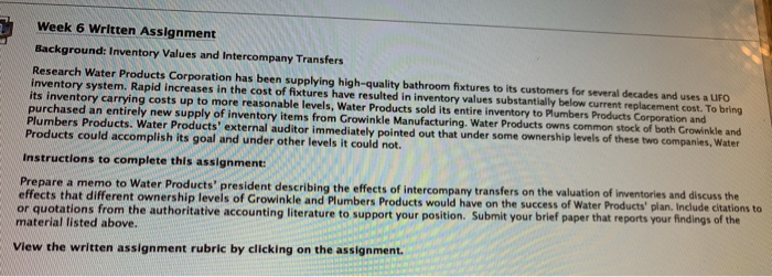  Week 6 Written Assignment Background: Inventory Values and Intercompany Transfers Research