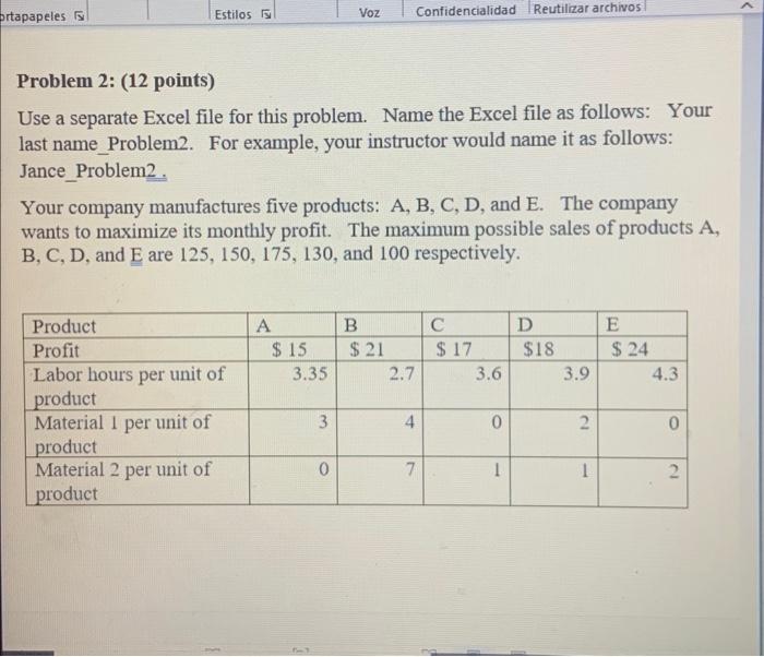 please show stesps and formulas Problem 2: (12 points) Use a separate
