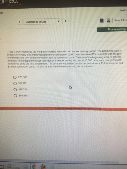  Trapp Corporation uses the weighted-average method in its process costing system