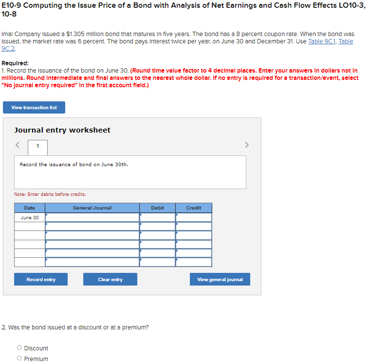 E10-9 Computing the Issue Price of a Bond with Analysis of