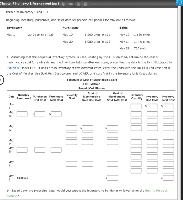 players are as follows: Apr. 1 Inventory 49 units @ $53 10