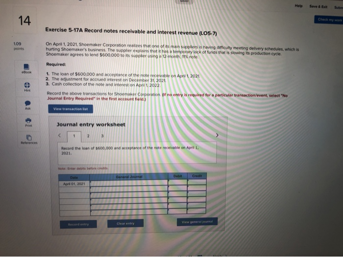  Help Seve u Exercise 5-17A Record notes receivable and interest revenue